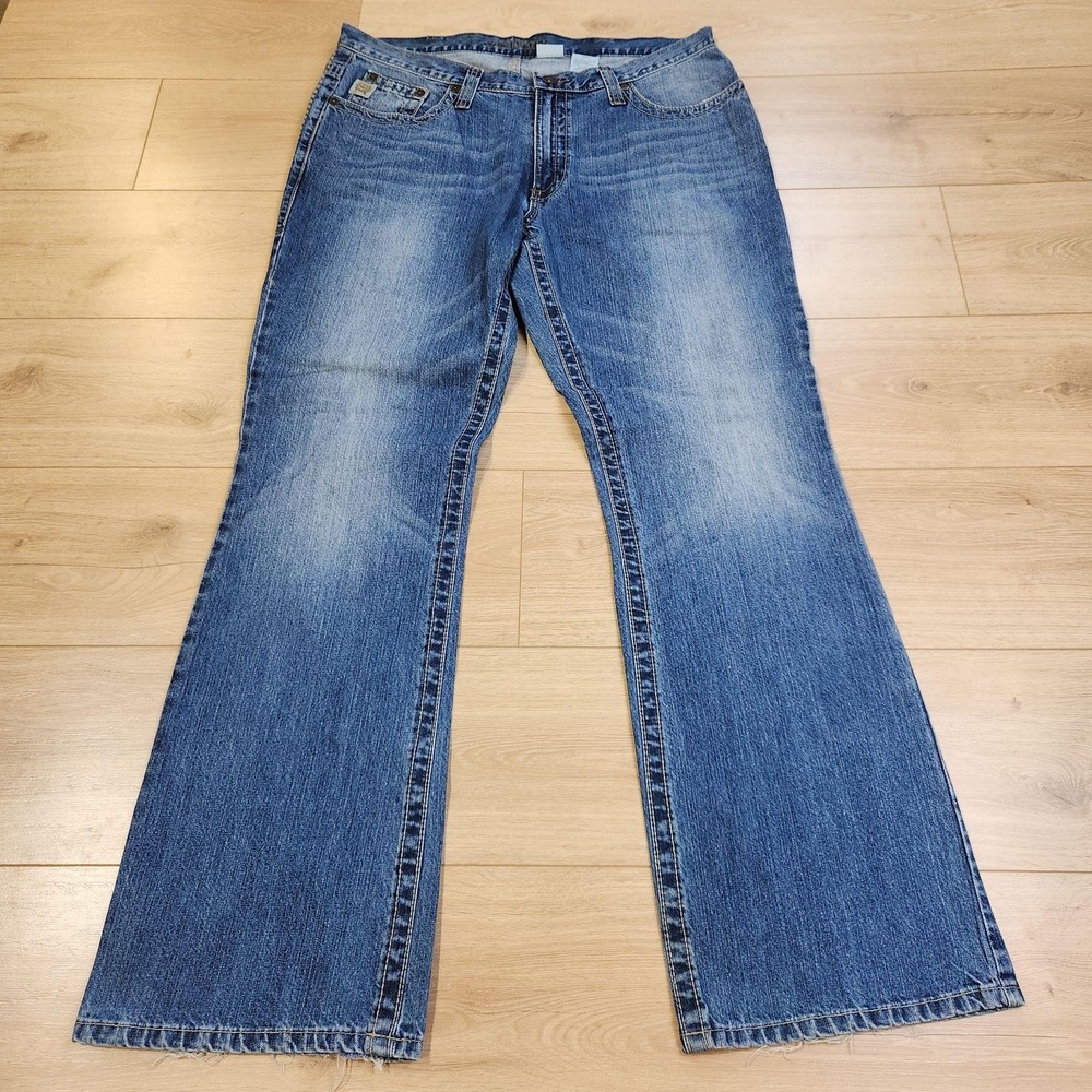 Cinch Tanner Jeans Mens 38x34 Blue Med Wash Relaxed Bootcut Denim Distressed